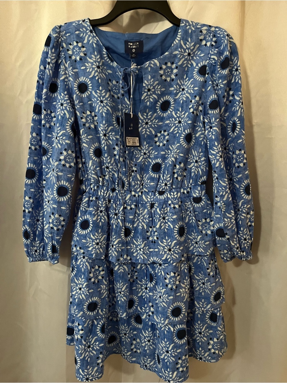 Roller Rabbit x Target Blue Long Sleeve Star Medallion Print Tiered Mini Dress